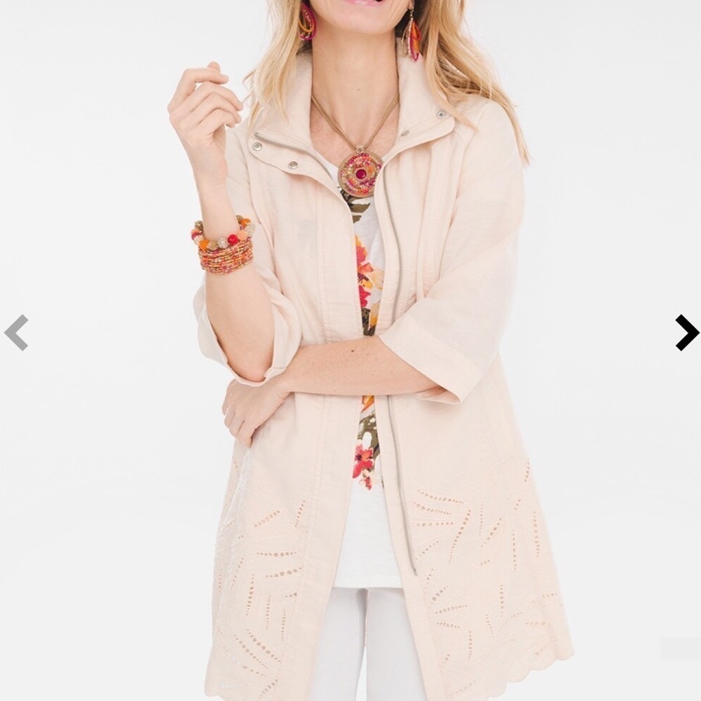 Chico’s Topper Linen Eyelet Full Zip Tunic Jacket Size Medium
